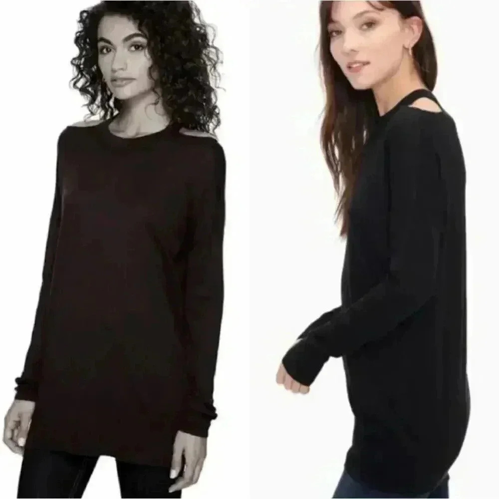 NWT Splendid Gray Knit Cold Shoulder Tunic Sweater Cashmere Womens Size M
